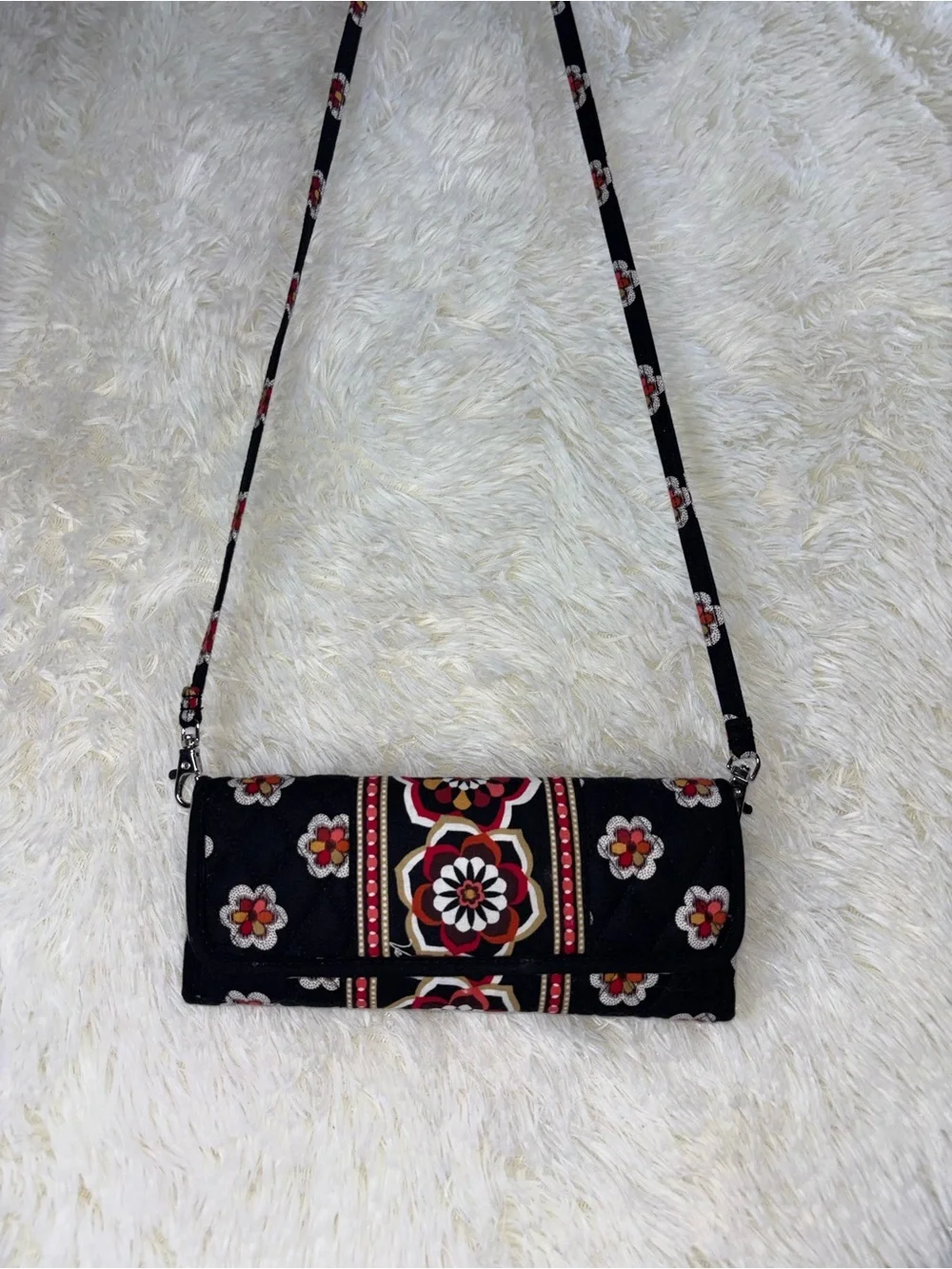 Vera Bradley Quilted Black Floral Crossbody Bag- Stylish Women's Bag